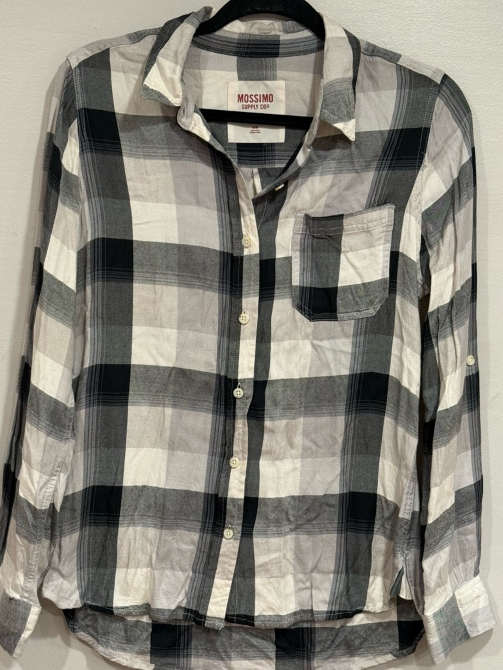 Mossimo Supply Co. Black & White Button Down Plaid Flannel Women's Medium